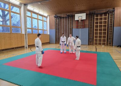 Kumite-Training des Landesverbands Wien im Dezember 2025: mehrere Paare im Sparring