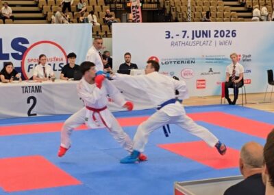 Kumite-Kampf bei der Karate-Staatsmeisterschaft 2026 in Wien (Sport Austria Finals)